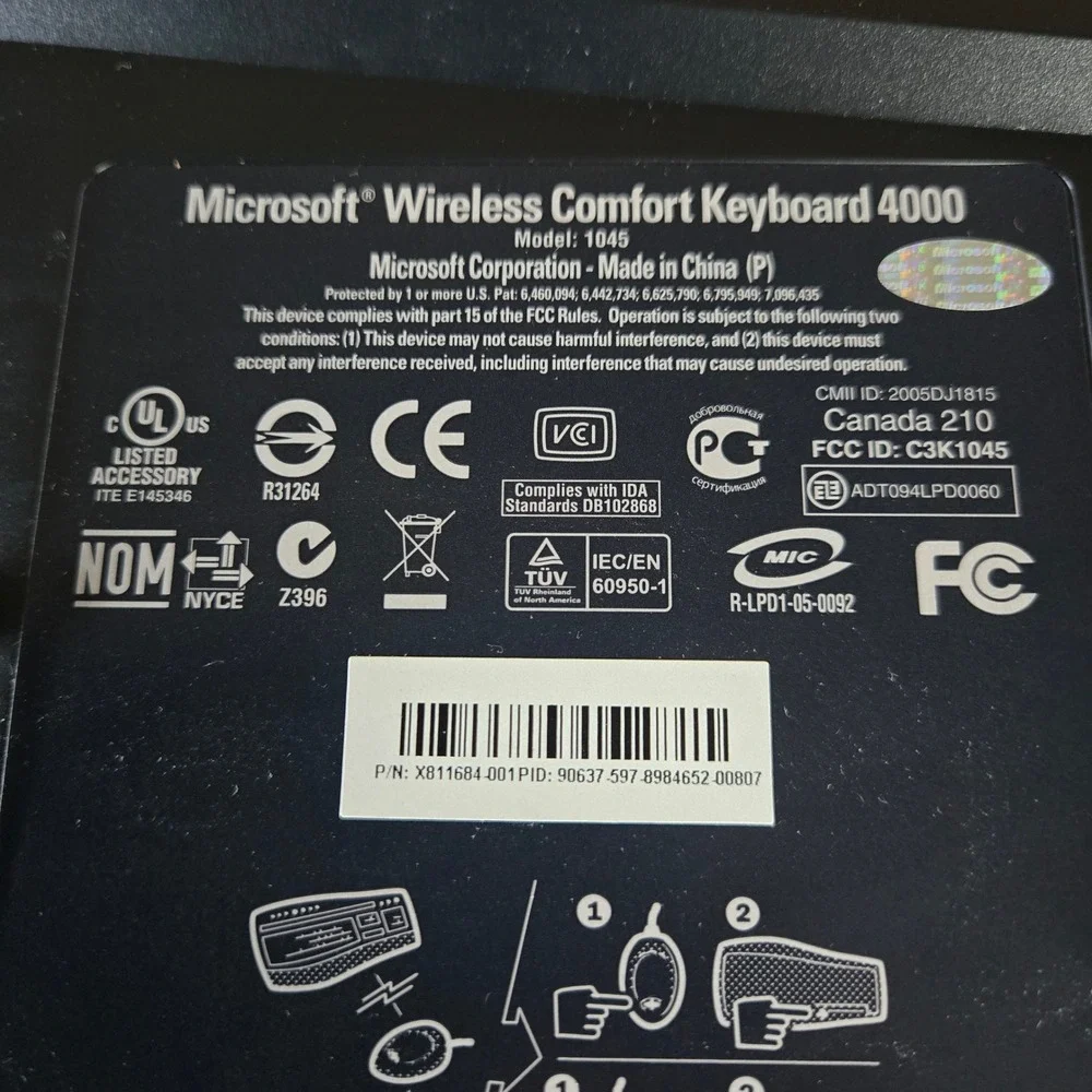 Microsoft Wireless Comfort Keyboard 4000 1045 Black Silver Ergonomic untested